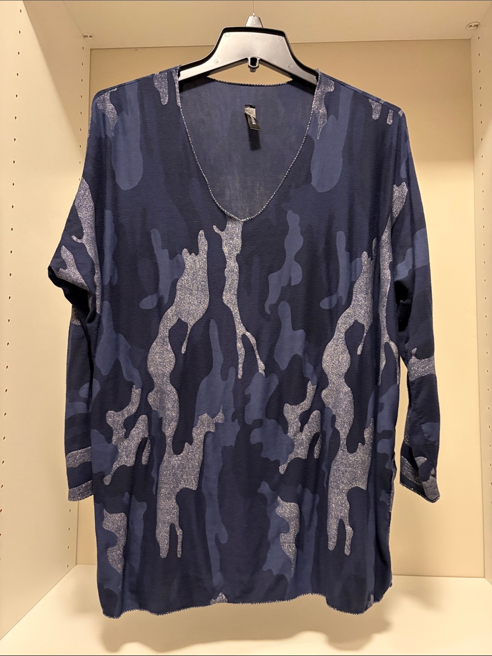 Venti6 Blue and Silver Camouflage Long Sleeve Tee, L